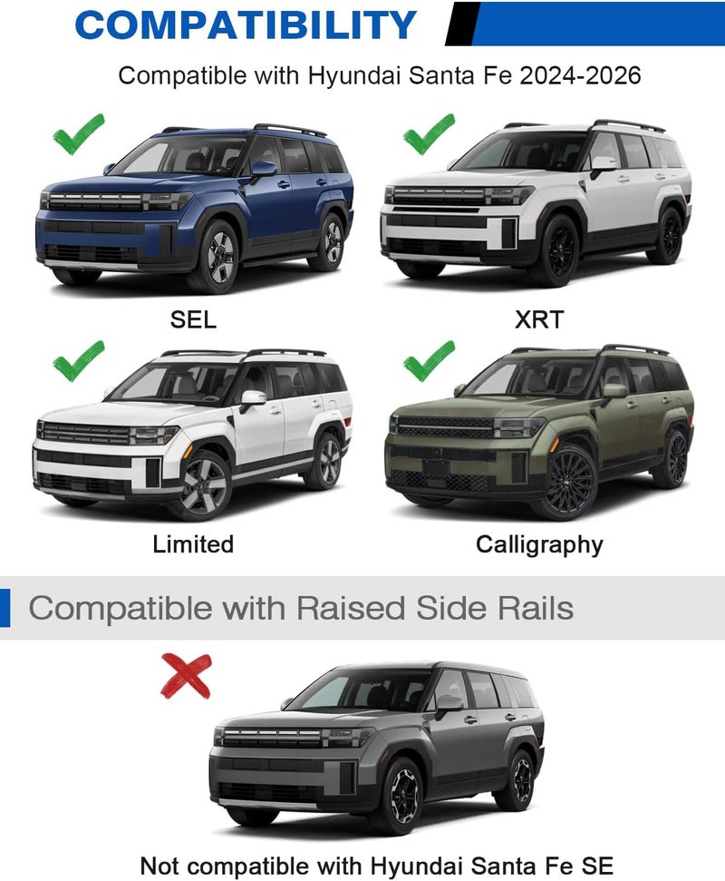 wonderdriver 300lbs Lockable Roof Rack Cross Bars Compatible with 2024 2025 2026 Hyundai Santa Fe & Santa Fe Hybrid with Raised Side Rails (Not for SE), Heavy Duty Aluminum Roof Rails Crossbars Canoe - Image 2